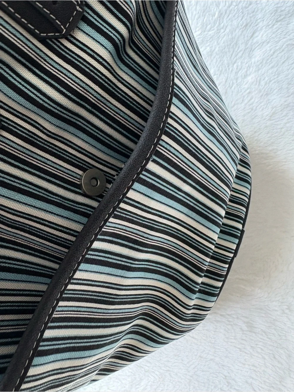 Longaberger Sisters Striped Black, White and Blue Tote Satchel